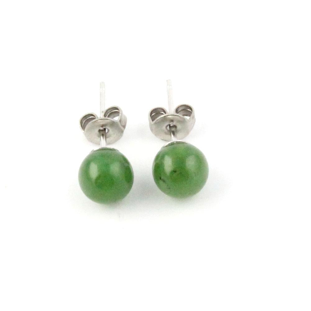 Green Jade Stud Earring with silver backings, on a white background