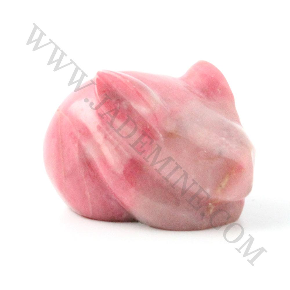 Pink rhodonite rabbit figurine crouching