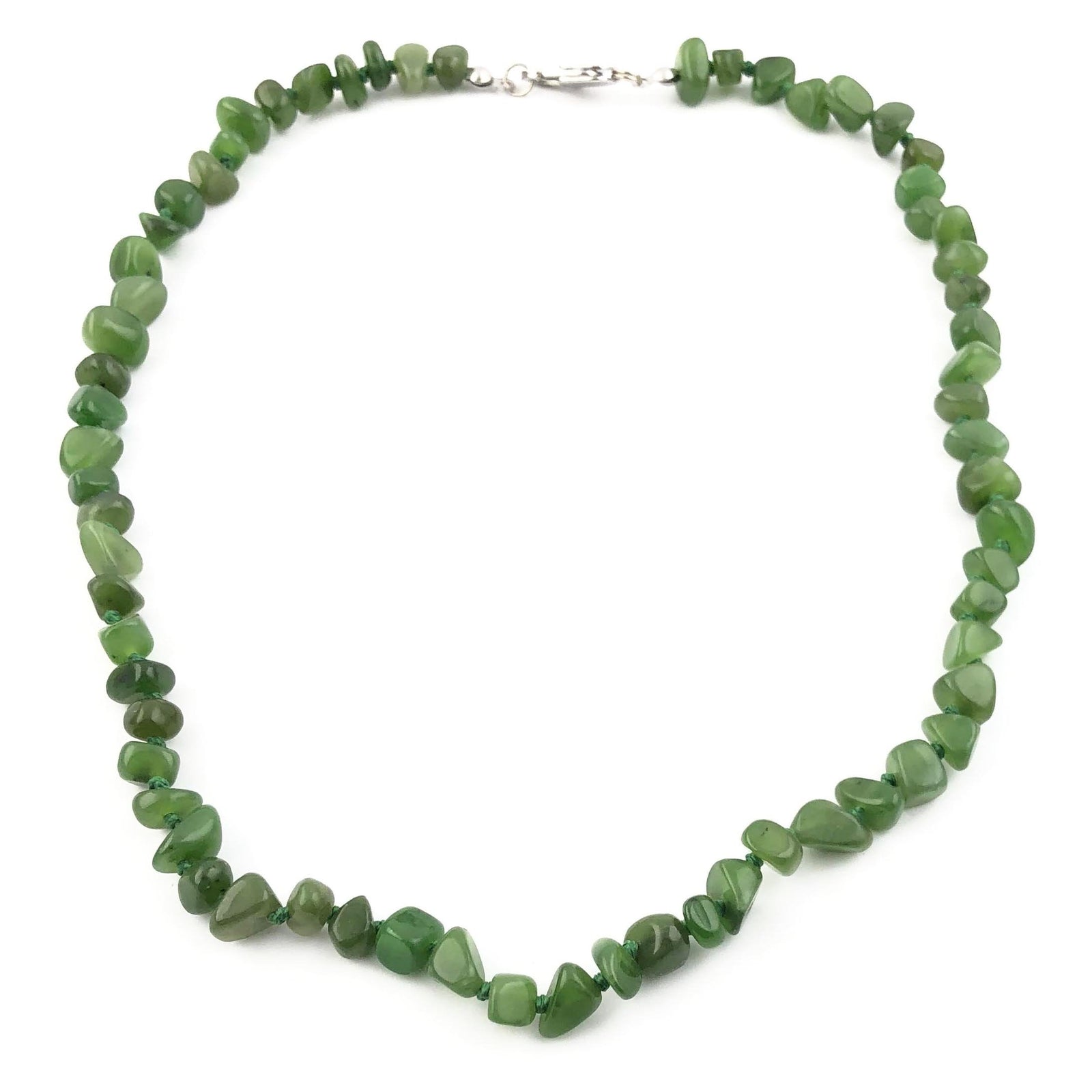 Green chip bead necklace with a silver clasp