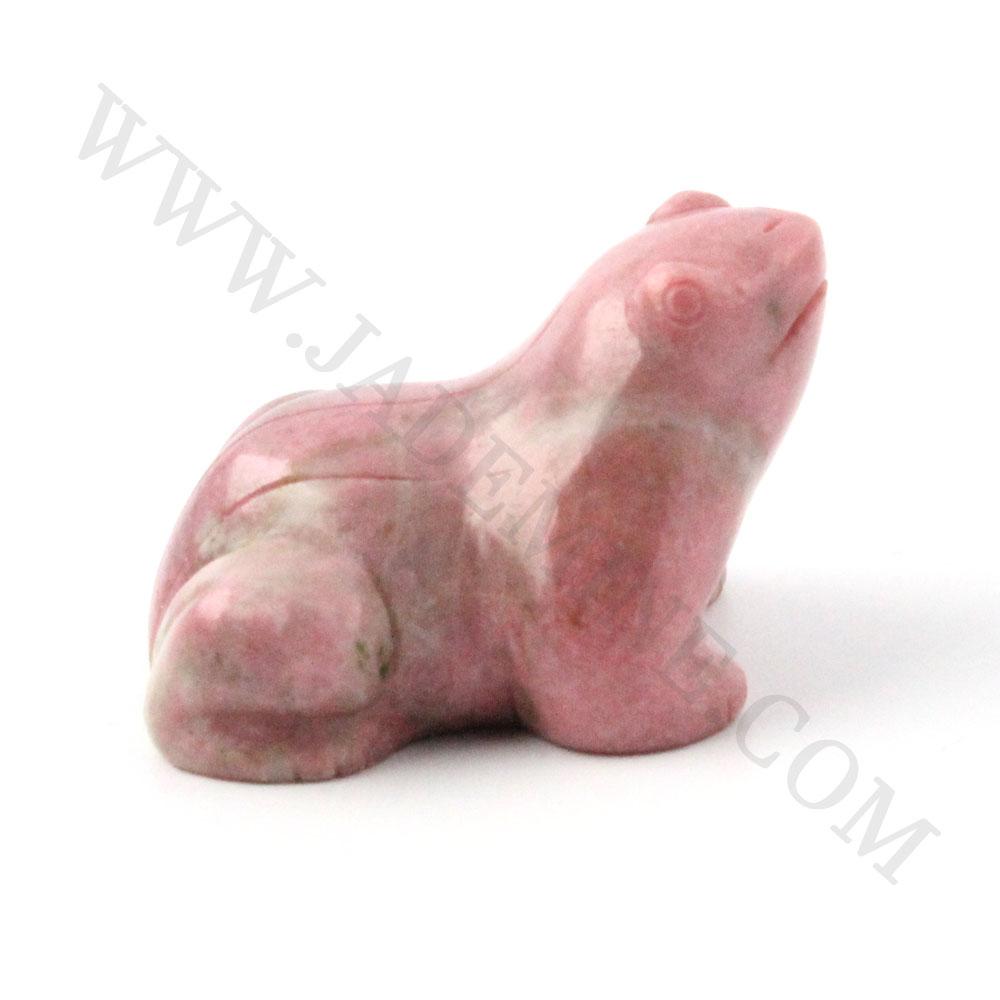 Side view of pink rhodonite frog figurine
