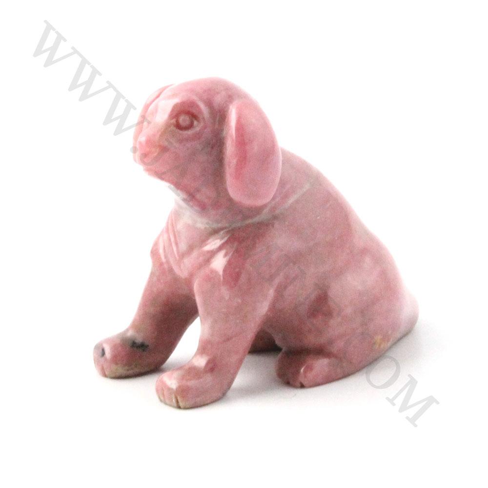 Pink rhodonite Labrador retriever figurine shown in side profile