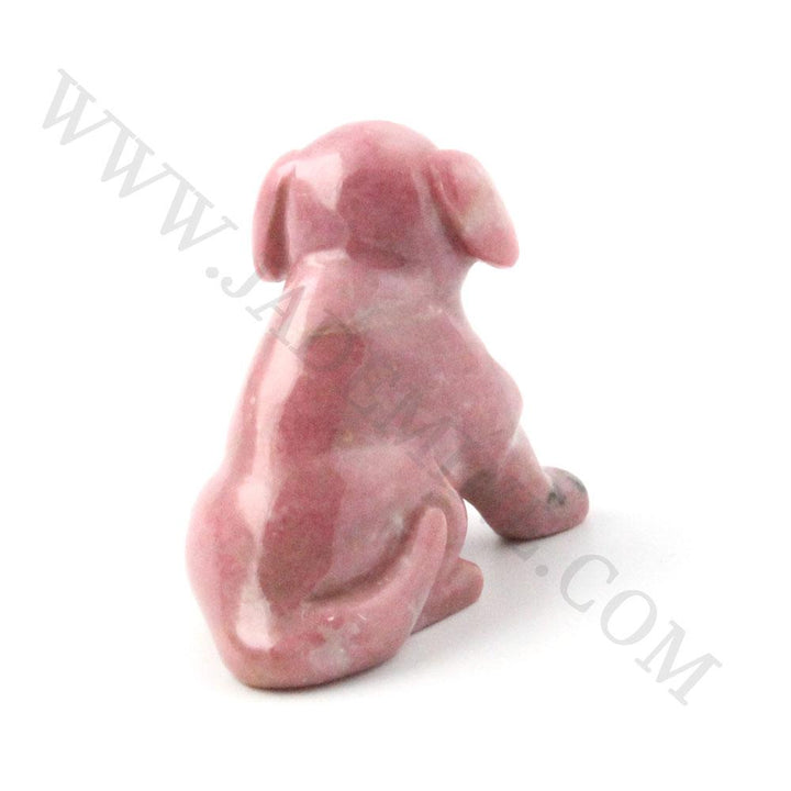 Pink rhodonite Labrador retriever figurine seen from the back