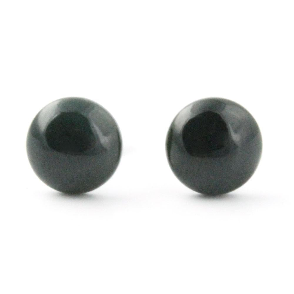 Black jade stud earrings with smooth round beads