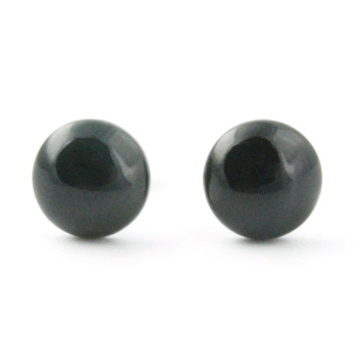 Black jade stud earrings with smooth round beads