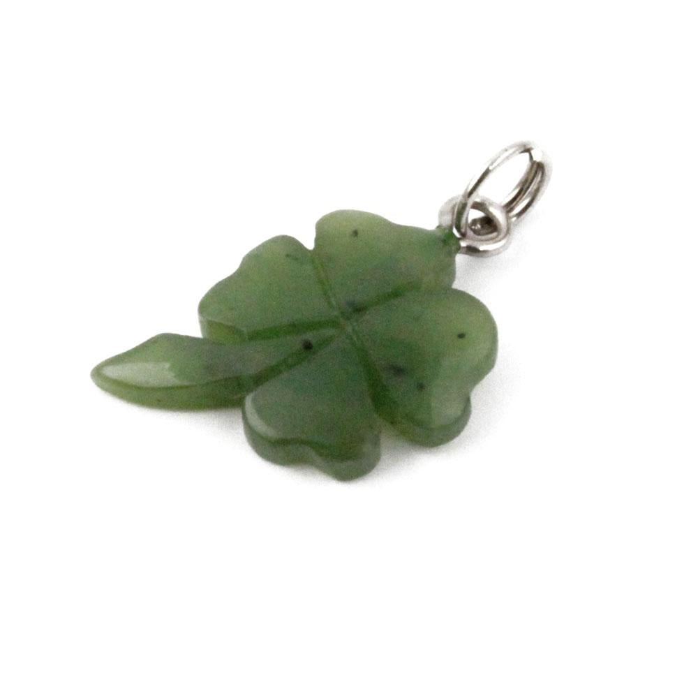 Green four leaf shamrock charm pendant with a silver loop