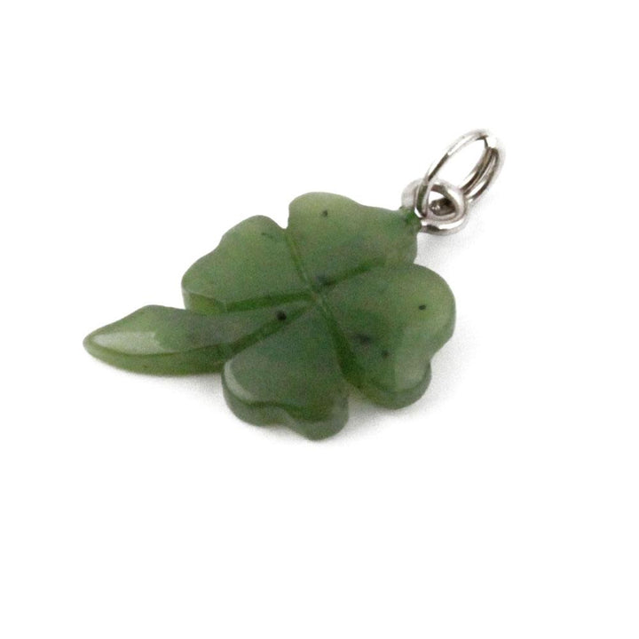 Green four leaf shamrock charm pendant with a silver loop