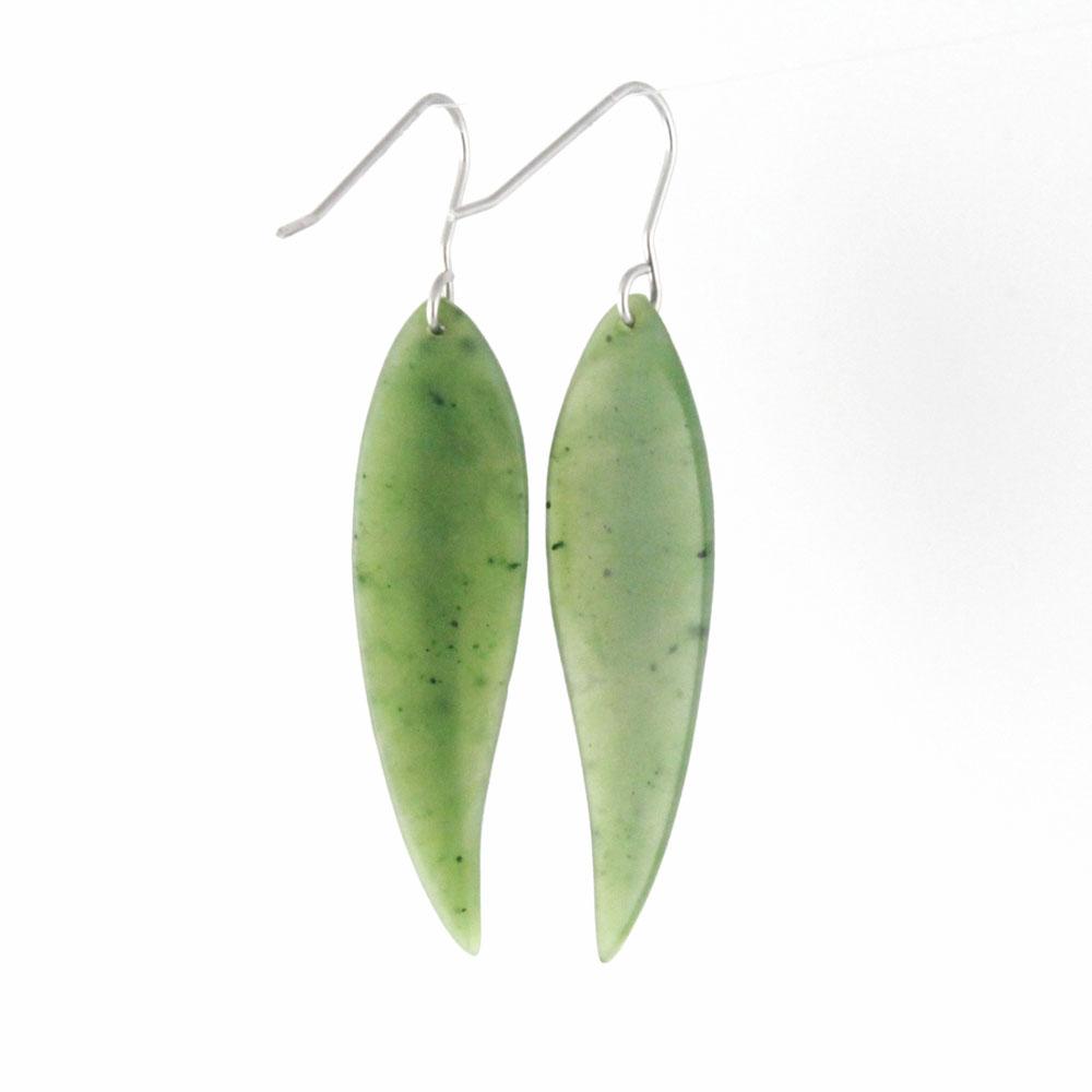 Leaf shaped green gemstone earrings with silver ear wires