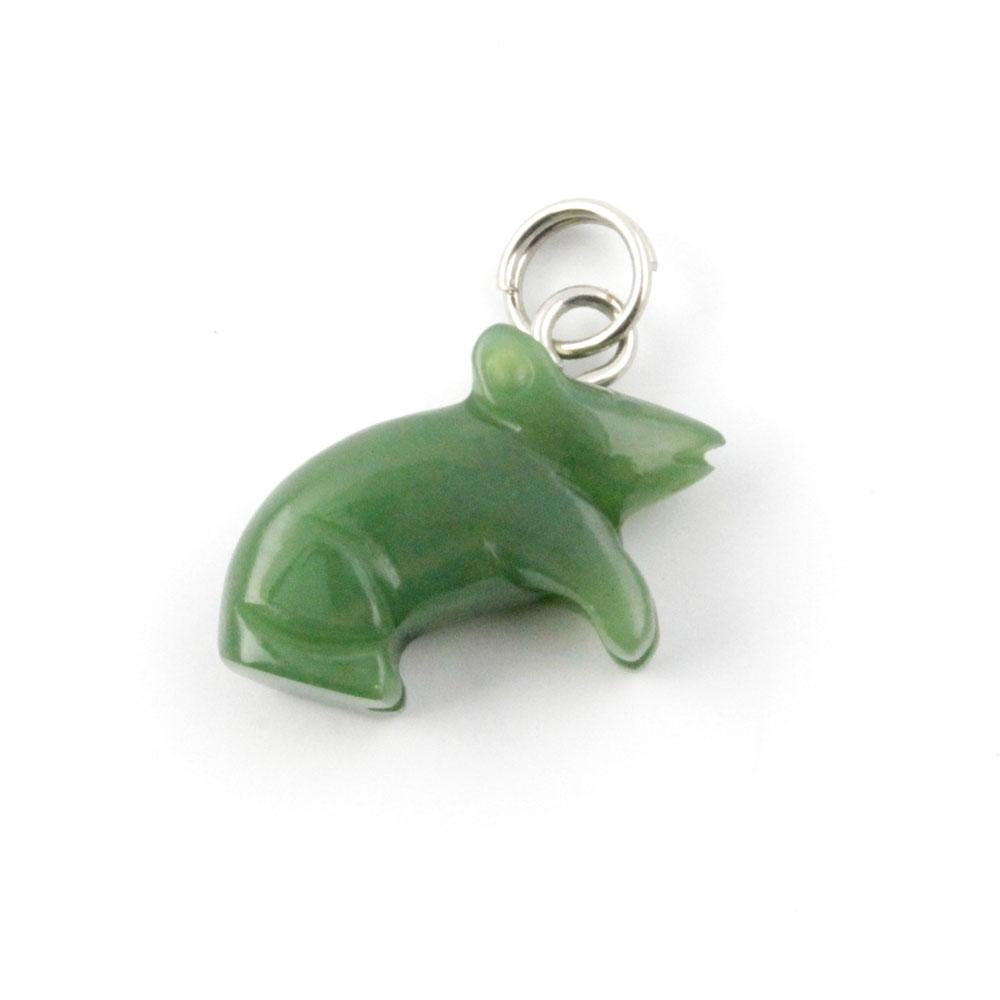 Green rat charm pendant with a silver loop