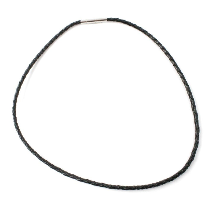 Black braided leather cord necklace with silver clasp