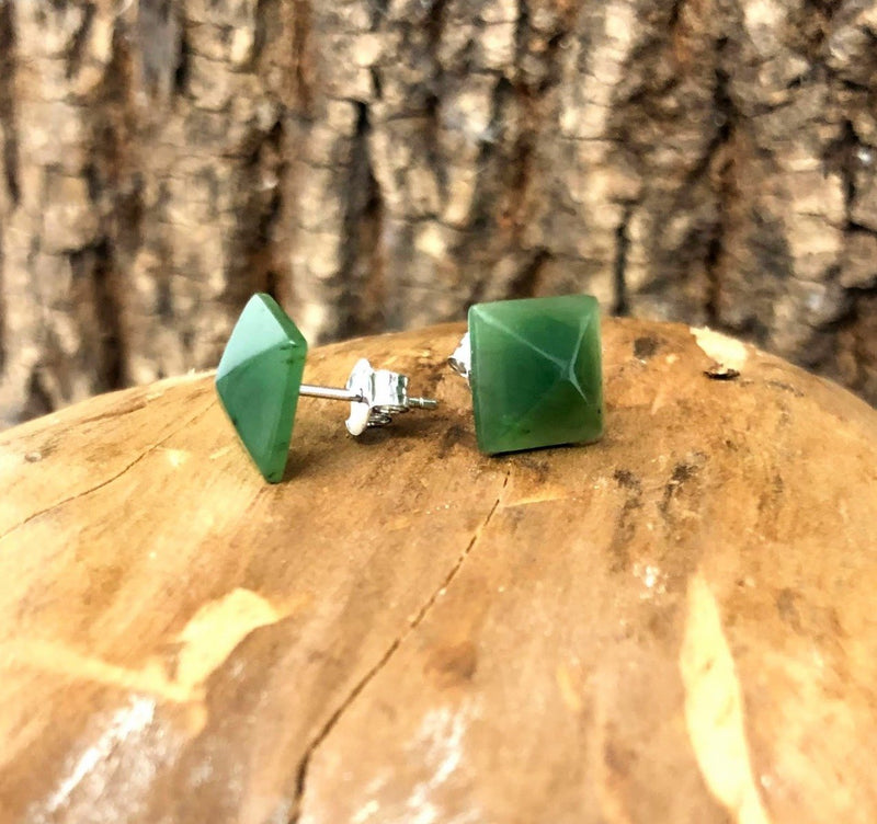 Jade Square Pyramid Earrings, 15mm