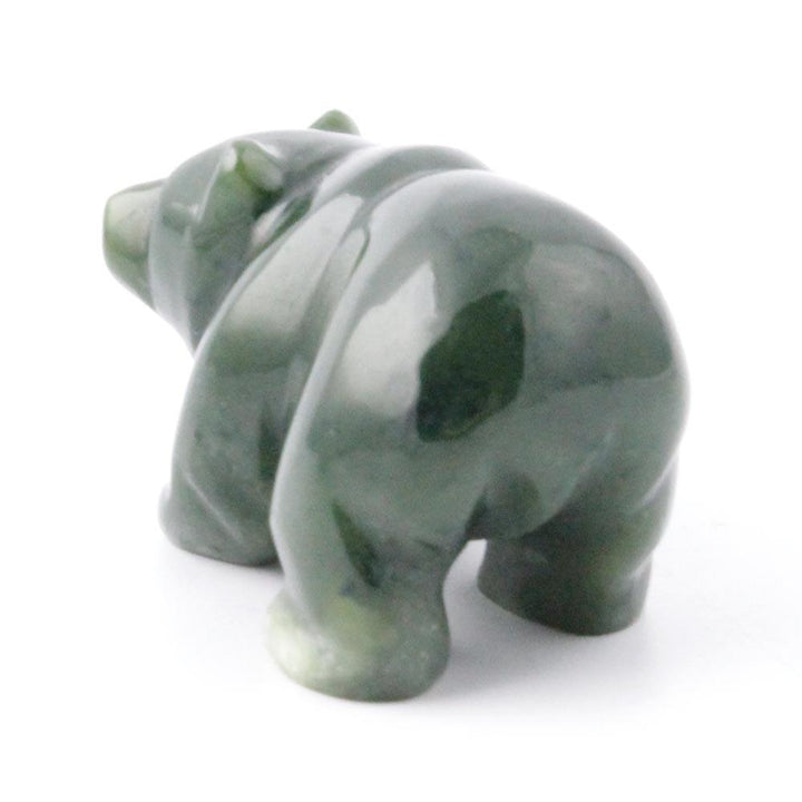 Green jade walking bear figurine viewed from behind