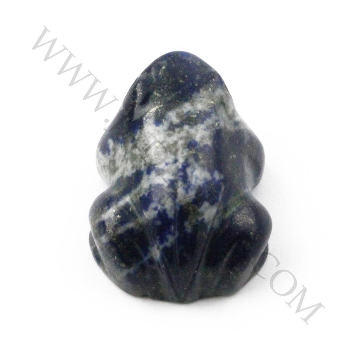 Carved lapis frog figurine about 1 inch with deep blue and white marbling