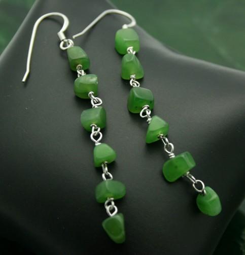 Green Jade Earrings, on black and green background