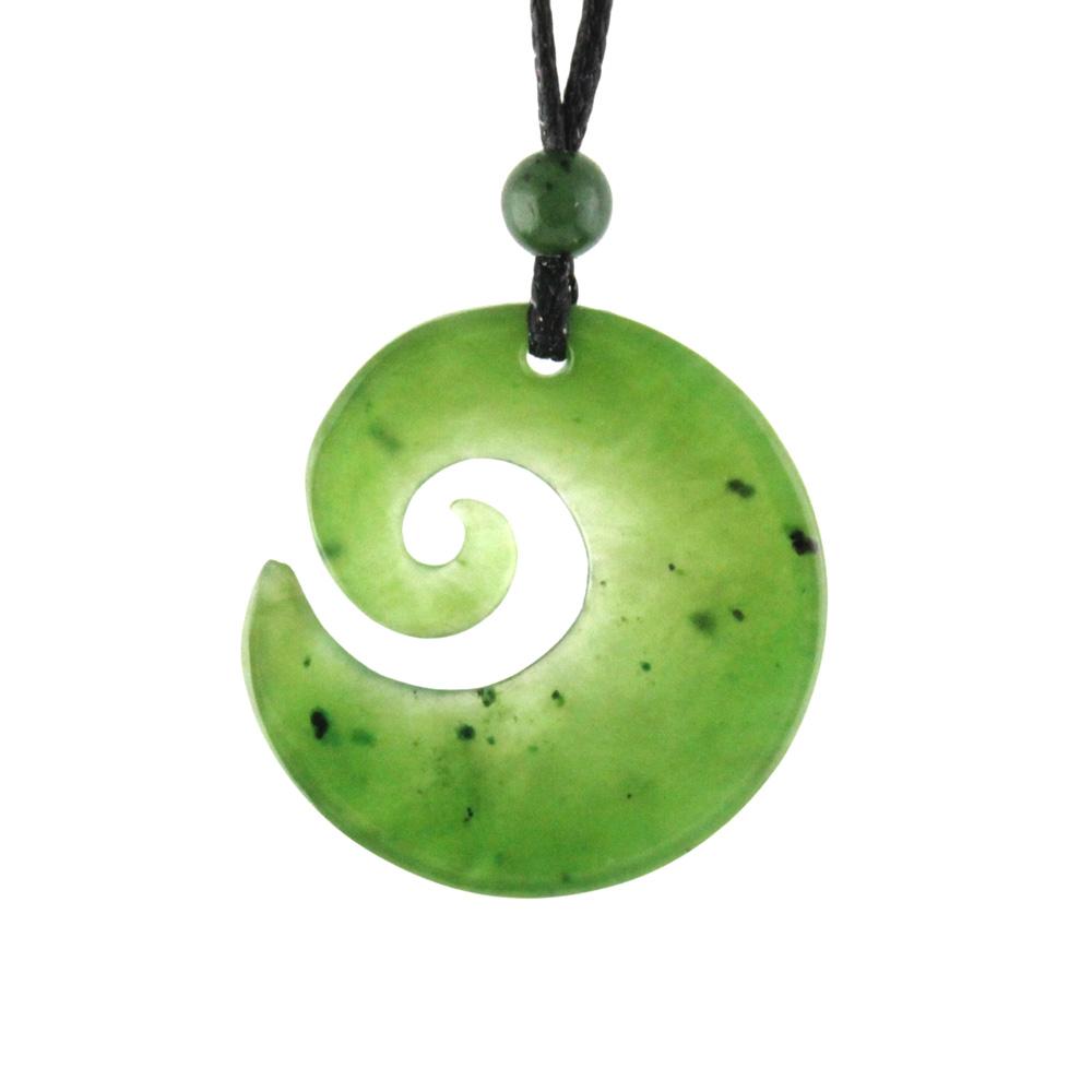 Bright green jade spiral on a white background