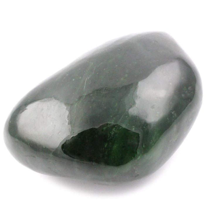 Dark green polished jade specimen with a smooth rounded shape