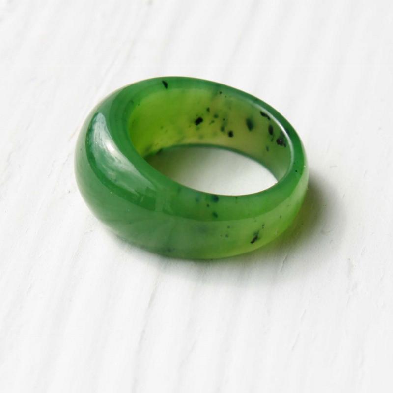 Dome top band ring in green jade with a smooth glossy finish