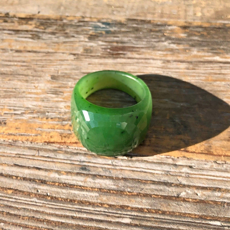 Wide Faceted Jade Band Ring,