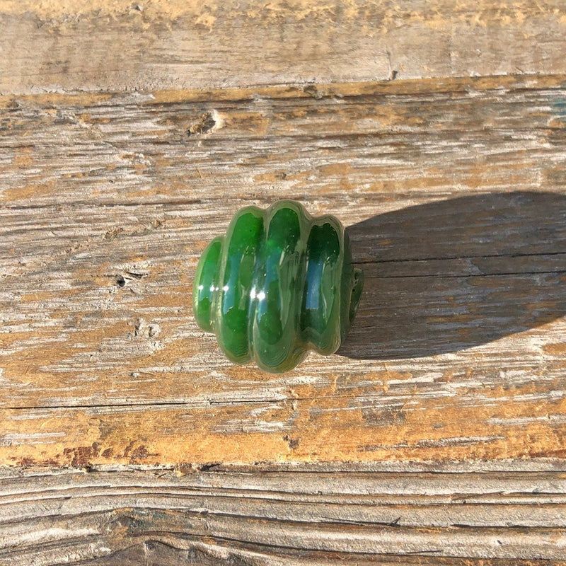 Rich Green Carved Jade Bead, 22mm