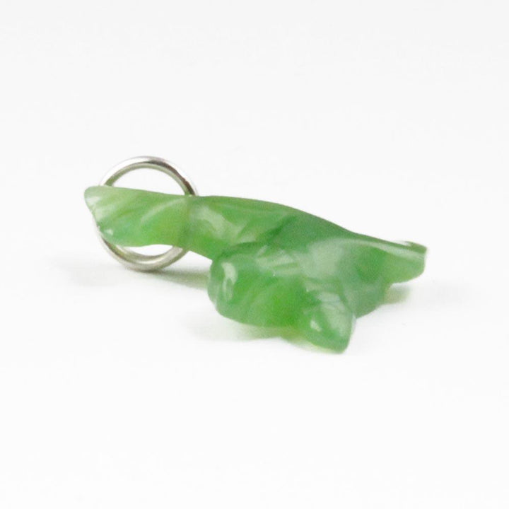 Green jade seal charm with a silver ring attachment