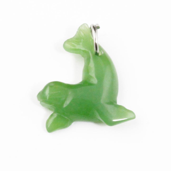 Green seal charm with a metal ring for jewelry