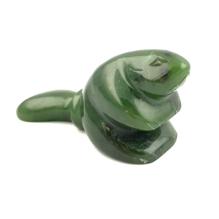Canadian nephrite jade beaver pendant in rich green with detailed silhouette