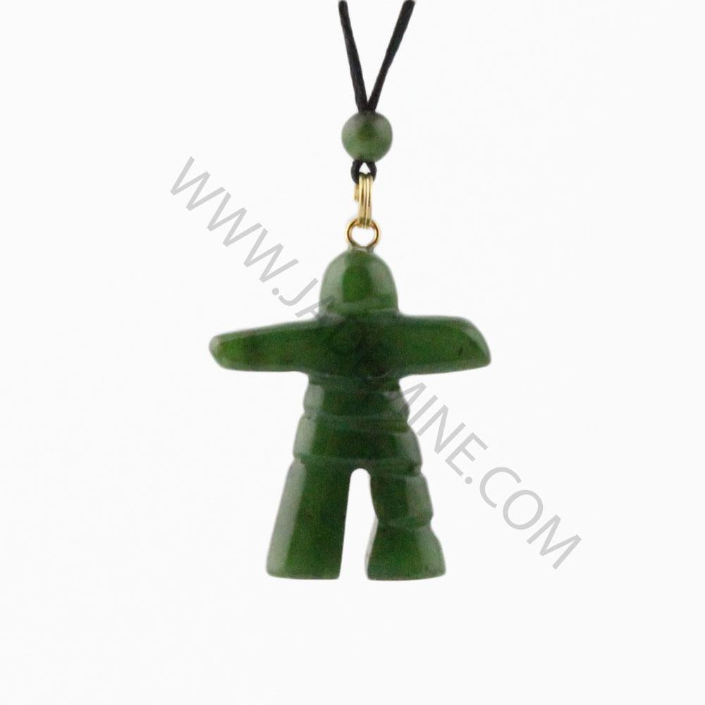 Green jade Inukshuk Pendant on a white background