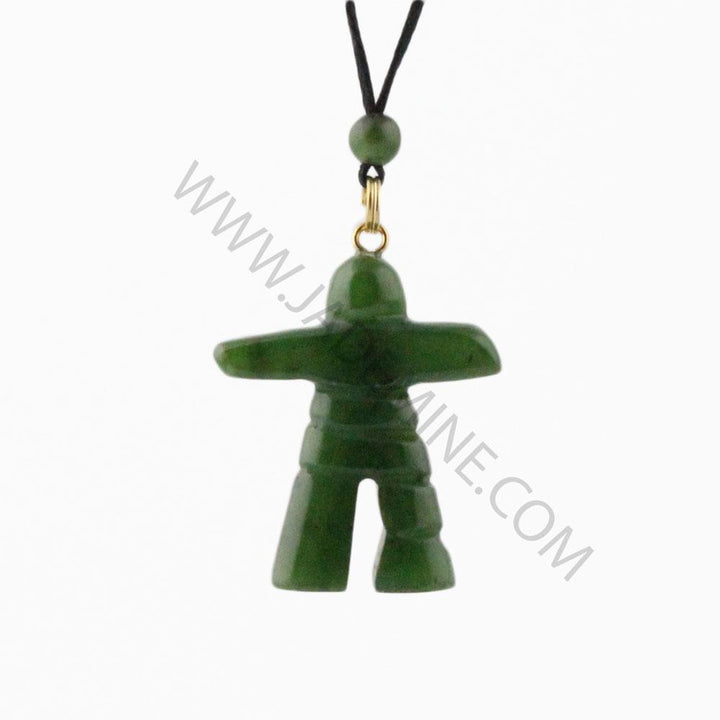Green jade Inukshuk Pendant on a white background