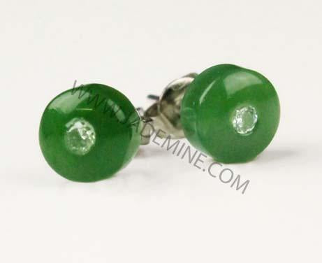Pair of emerald-green round stud earrings with silver posts
