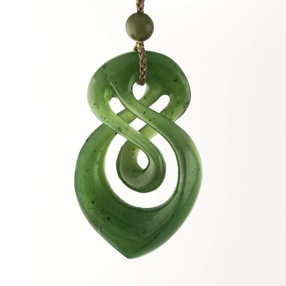 Jade Infinity Twist pendant green with white backdrop