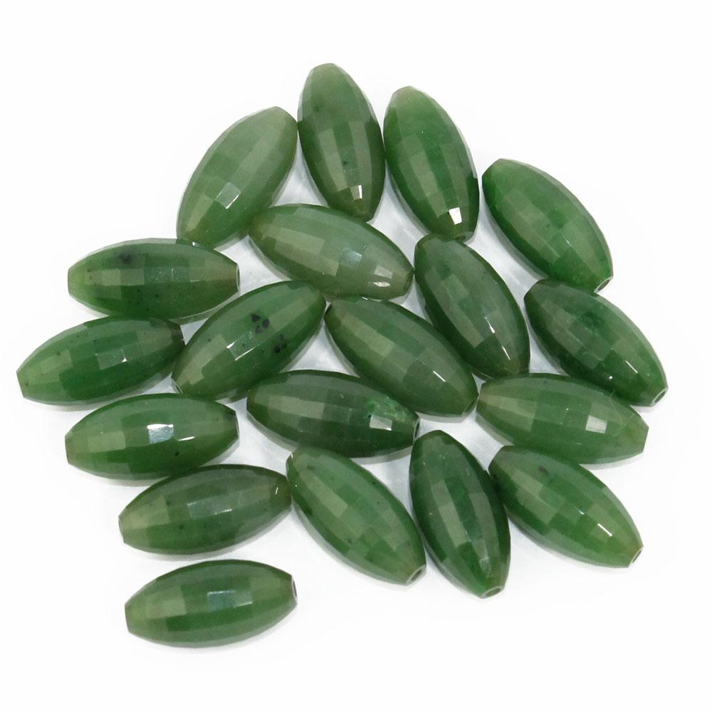 Oval faceted Canadian jade beads 9 x 18.5 mm in green