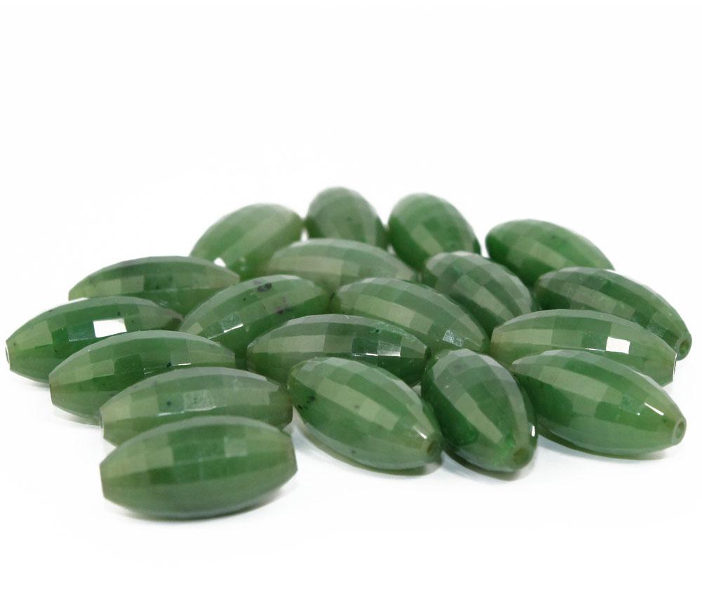 Oval faceted Canadian jade beads 9 x 18.5 mm in green