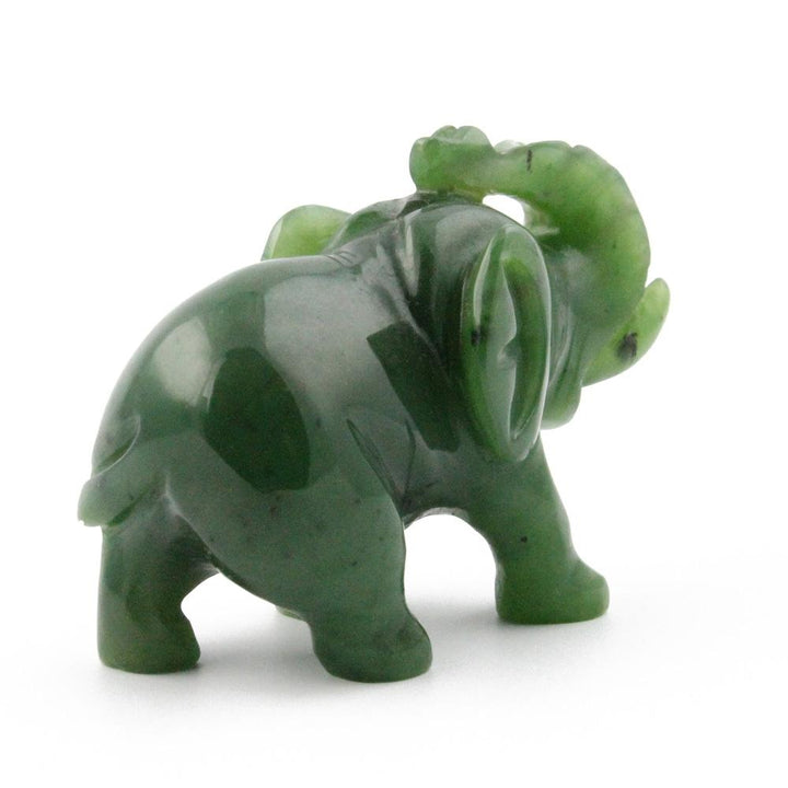 Green nephrite jade elephant with trunk raised