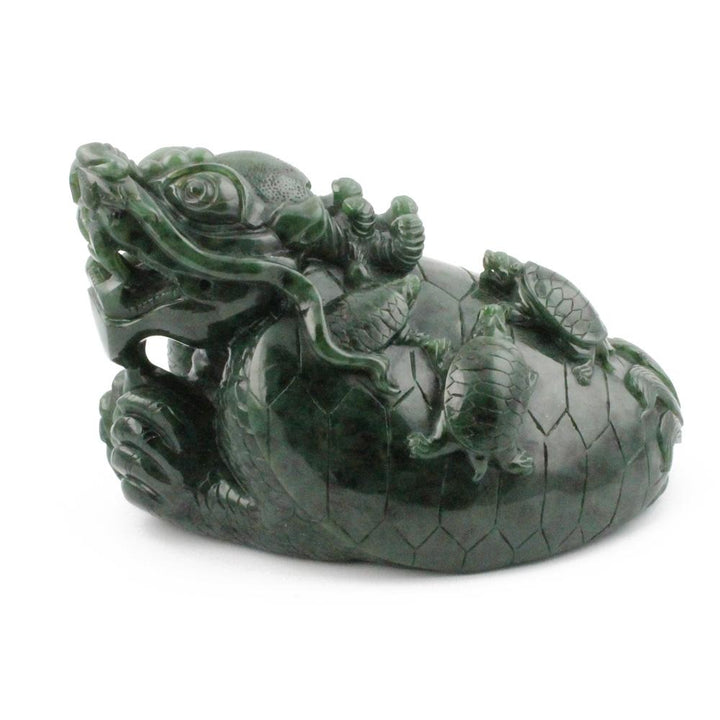 Jade dragon turtle carving 6 inches shown on a white background