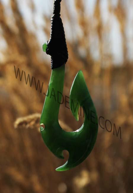 carved jade fish hook Jade Pendant, Fish Hook HNW-3750 Black Australian / Wood Gift Box
