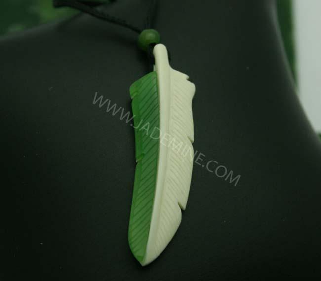 Pendant Leaf with Jade and Bone