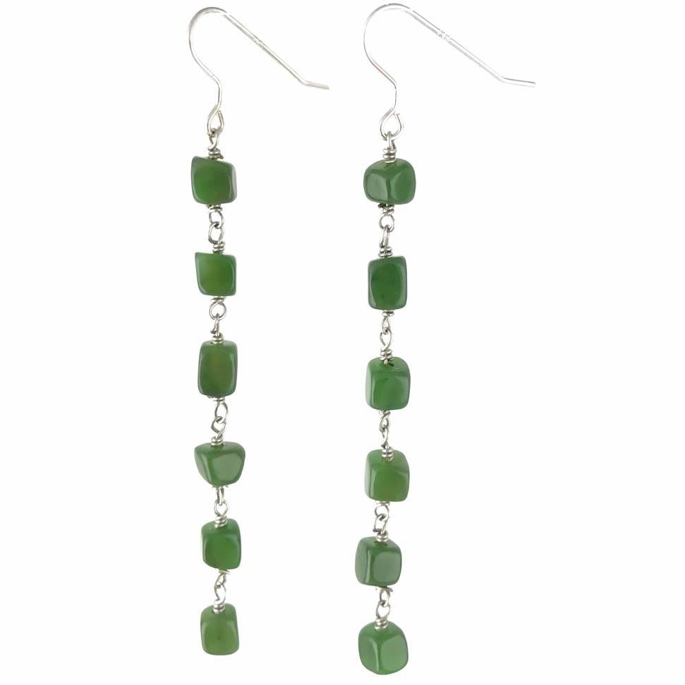 Canadian Nephrite Jade Nugget Earrings on Sterling Silver, white background