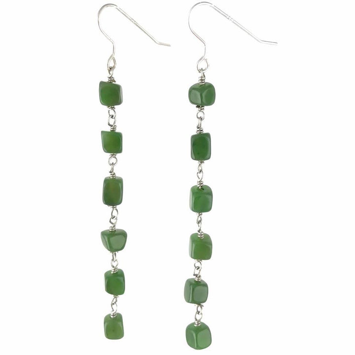 Canadian Nephrite Jade Nugget Earrings on Sterling Silver, white background