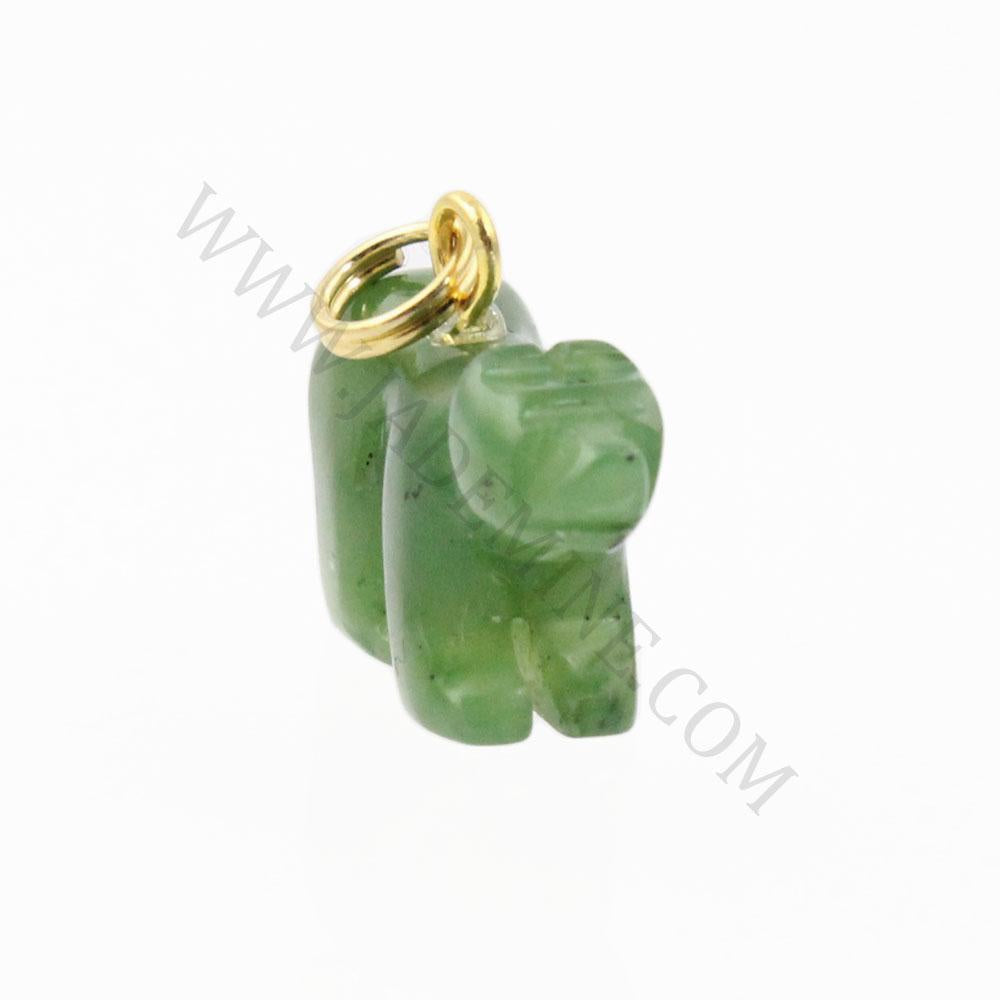 Green jade bear charm, on white background with watermark jademine.com on it