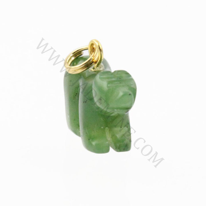Green jade bear charm, on white background with watermark jademine.com on it