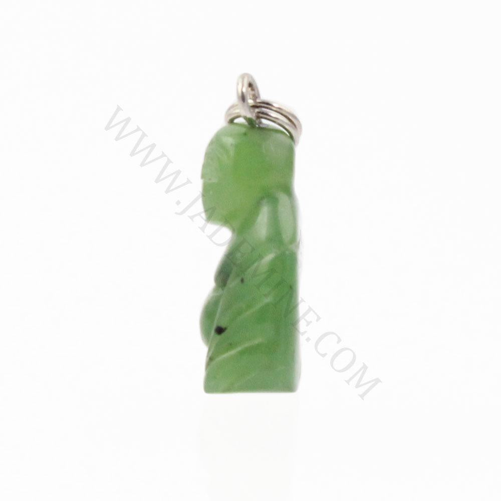 Another angle of the green Buddha stone charm with a top metal loop for hanging
