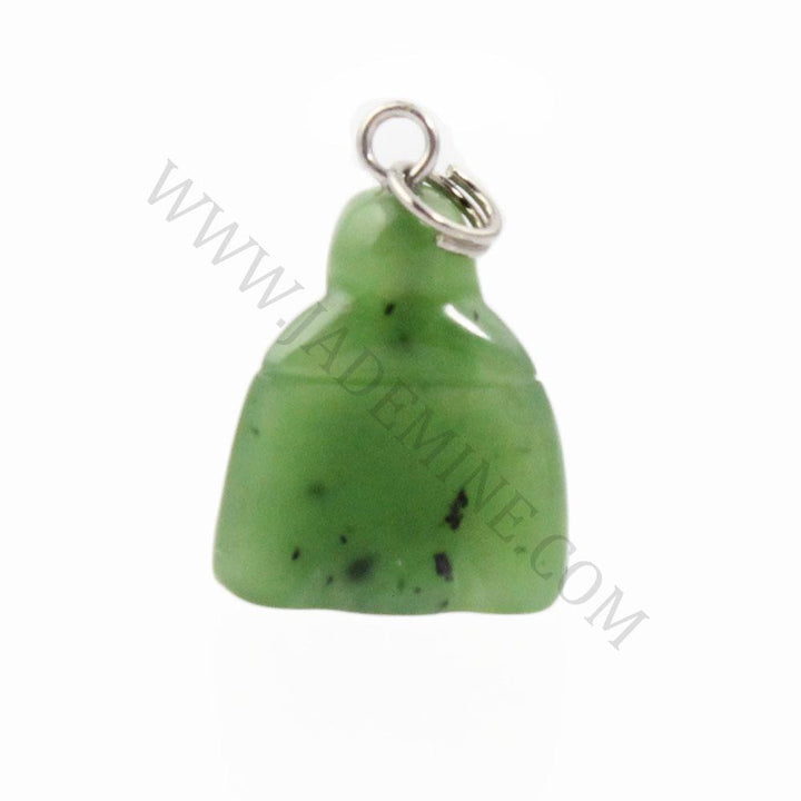 Green jade Buddha charm pendant with silver loop