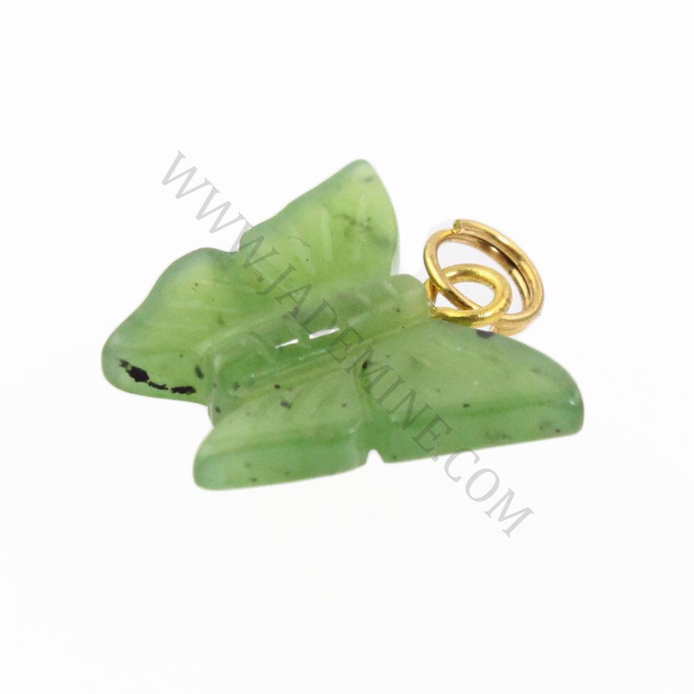 Green jade butterfly charm with a gold loop bail