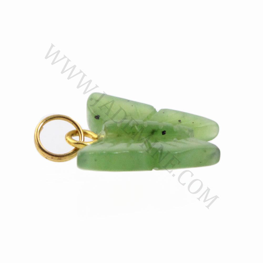 Green butterfly jade charm on a gold jump ring