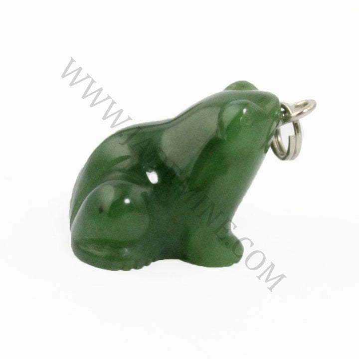 Green jade frog charm with a silver attachment loop for necklace