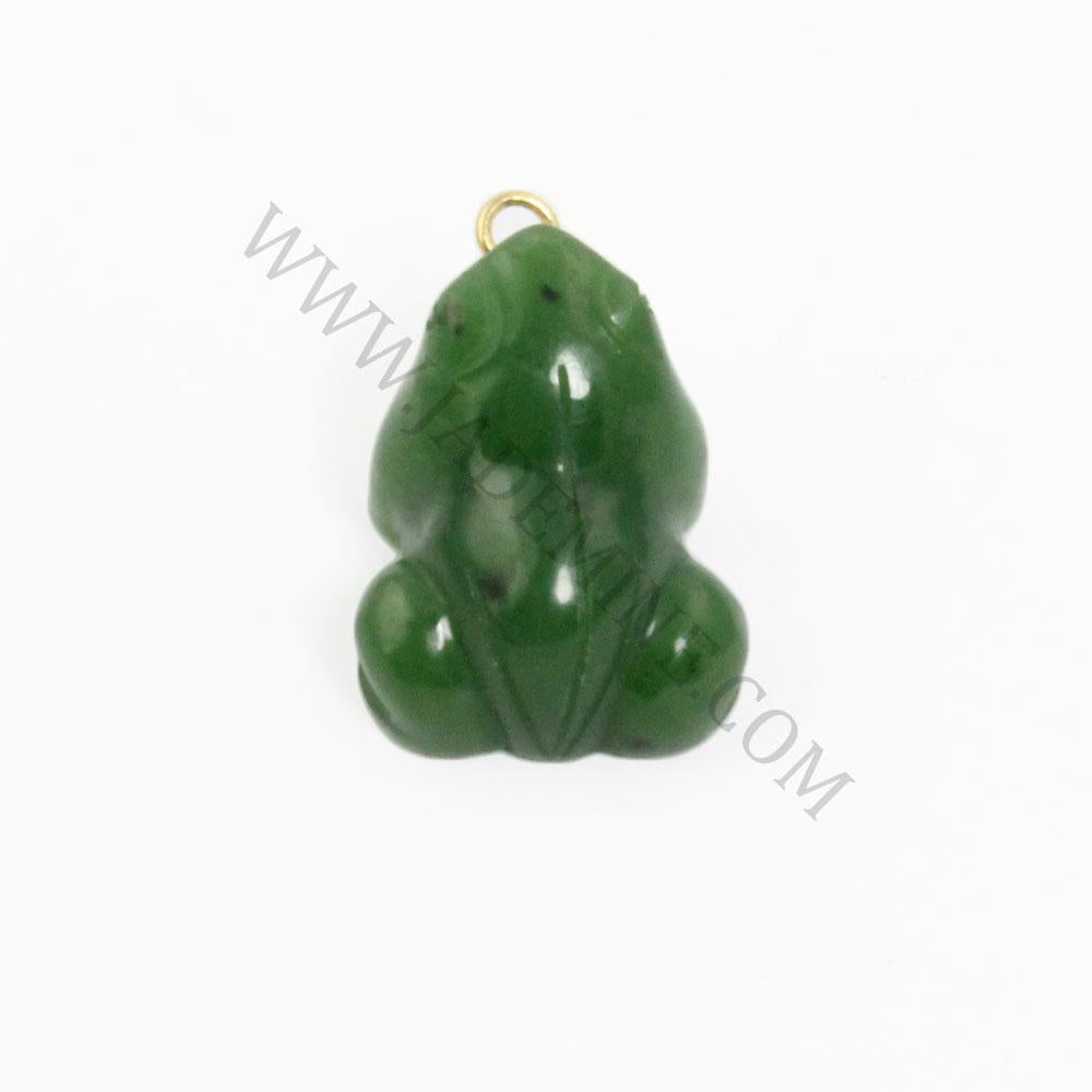 Green frog shaped charm with a gold loop for hanging