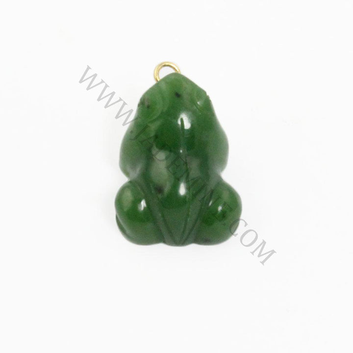 Green frog shaped charm with a gold loop for hanging