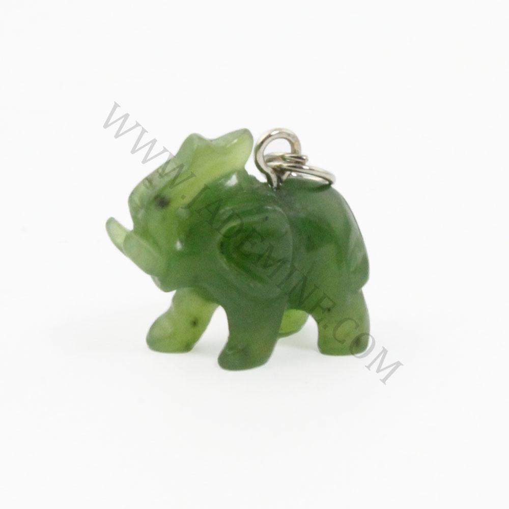 Green jade elephant charm with a silver loop on top