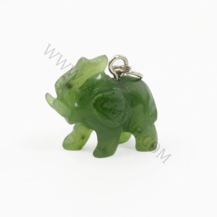 Green jade elephant charm with a silver loop on top