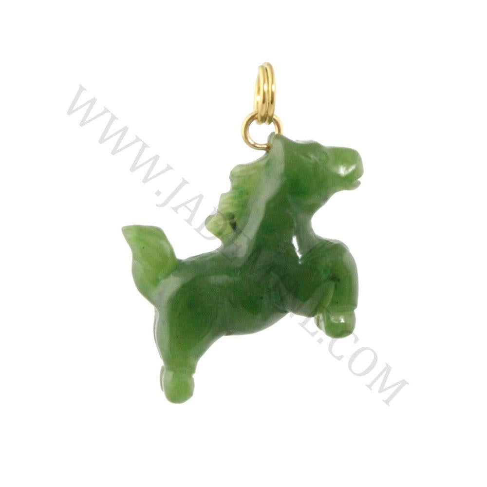 Canadian jade horse pendant with a gold bail shown in profile