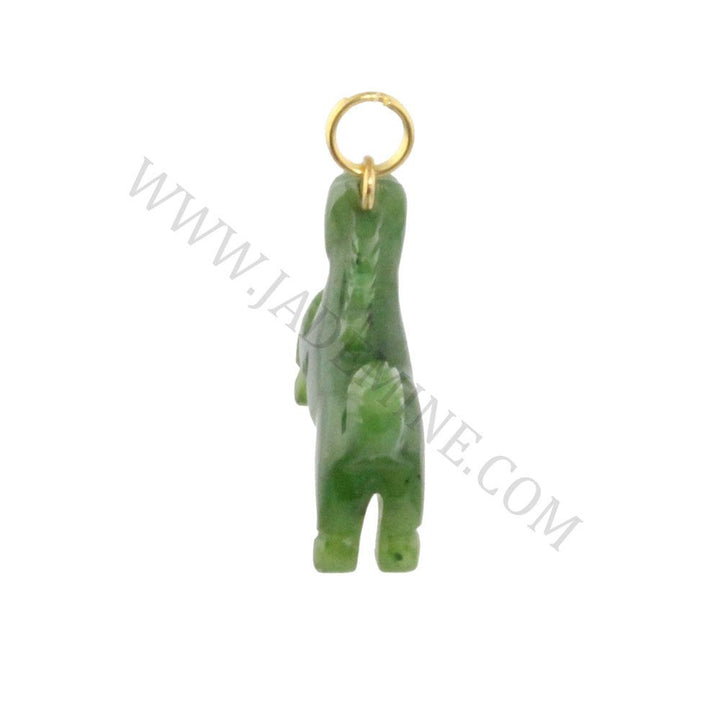 Green jade horse charm with a gold bail on a white background